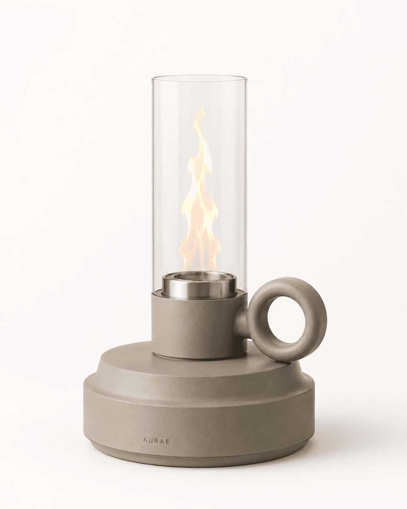 Contemporary tabletop ethanol fireplace with glass cylinder