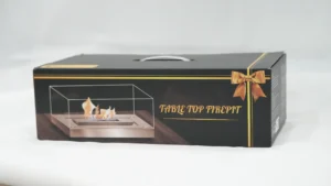 Retail carton for a rectangular tabletop ethanol fireplace