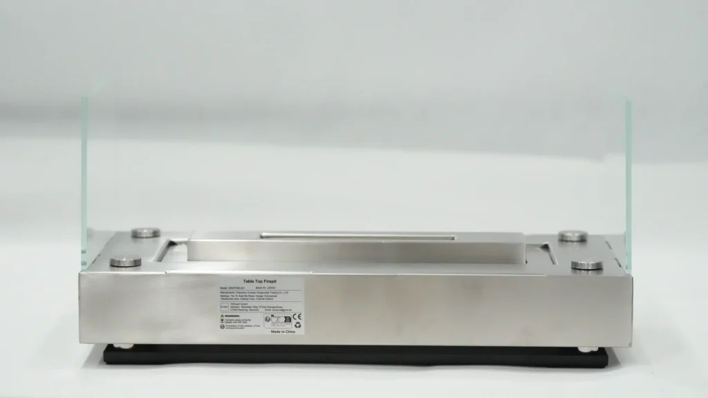 Front view of a rectangular tabletop ethanol fireplace sample